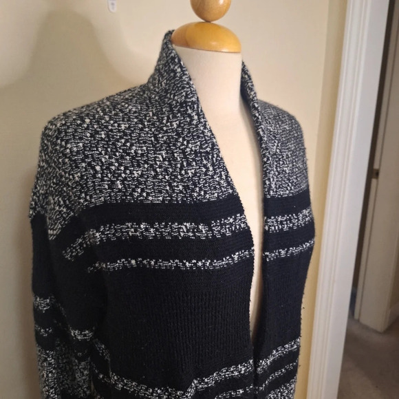 Athleta Wool Cashmere Panorama Point Long Cardigan Black/Marl colour block SZ XS - Picture 4 of 11